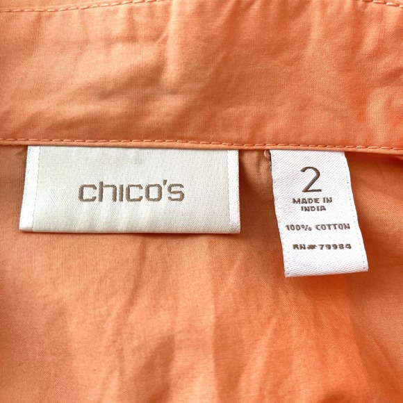 Chicos Womens Windbreaker Jacket 2/US12 Soft Orange Long Sleeve Roll Tab Zipper - Picture 4 of 12